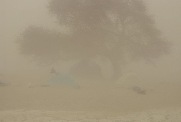 BoDEx base camp Chica during a dust storm